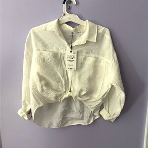 Zara NWT White Button-Up Crop Shirt Girls Size 11-12